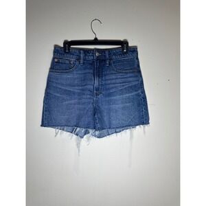Denim Shorts Raw‎ Hem Blue Wash Casual Summer High Rise